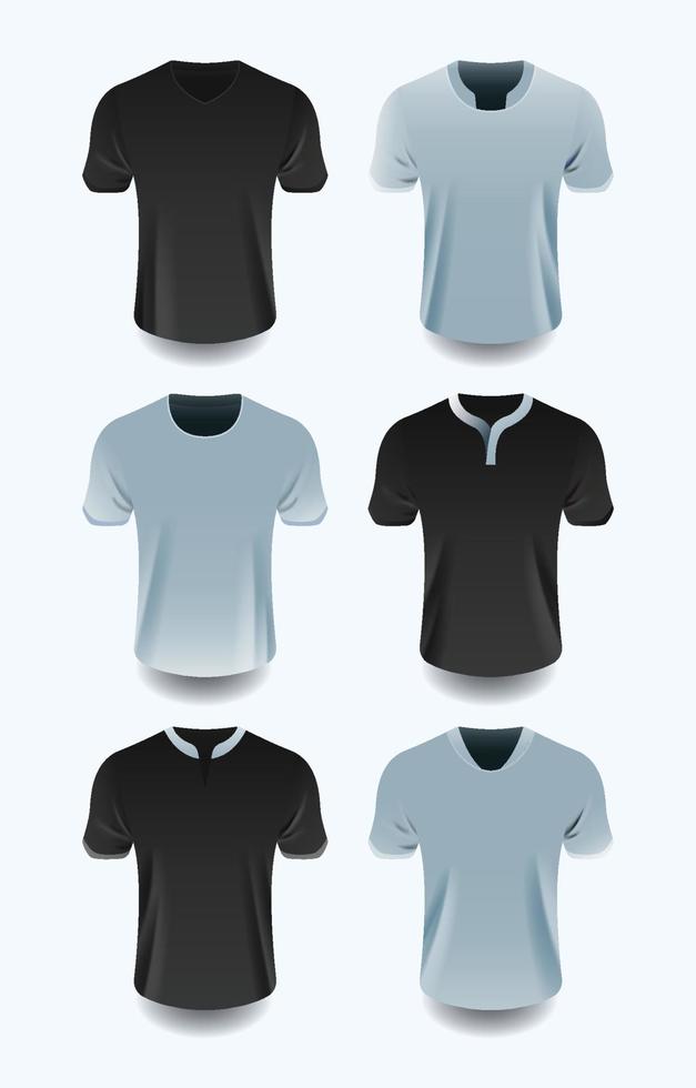 zes driedimensionale t-shirtmodellen in verschillende kleuren en kragen vector