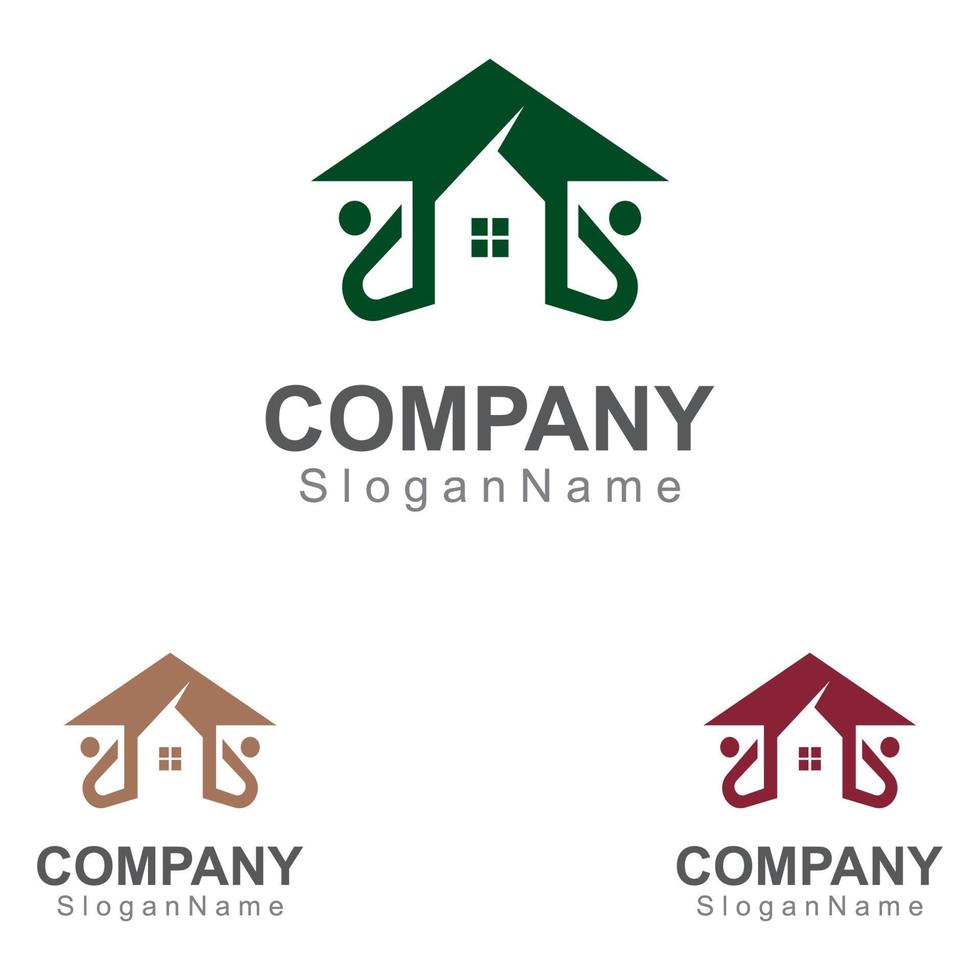 huis en mensen logo ontwerp inspiratie afbeelding sjabloon ontwerp vector