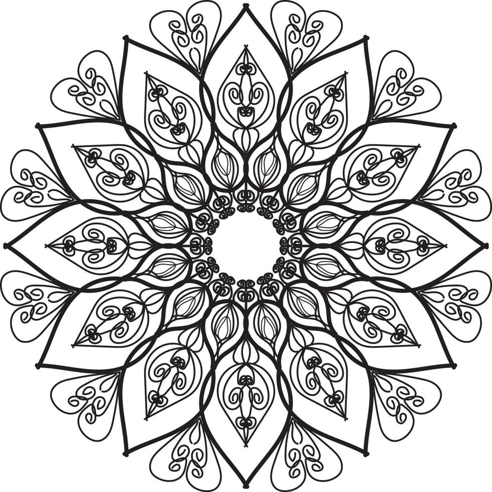 schattig lineart bloem indisch patroon zwart-wit caleidoscoop vector