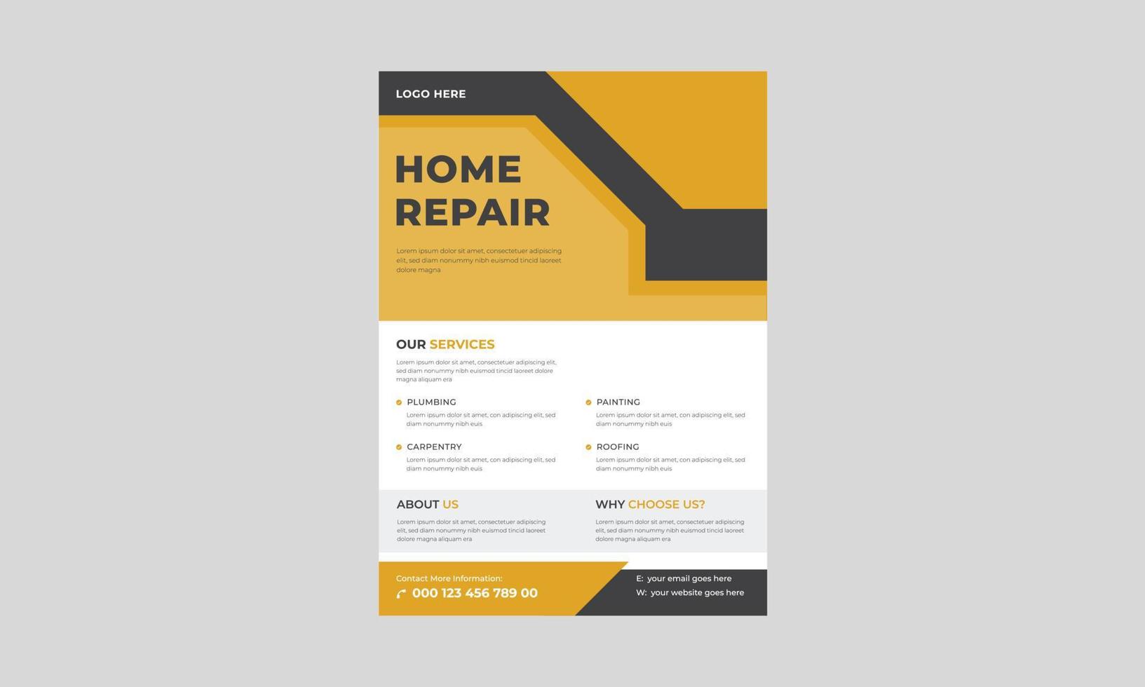 huis reparatie diensten flyer, home reparatie flyer banner bosters, bouw business flyer-sjabloon. vector