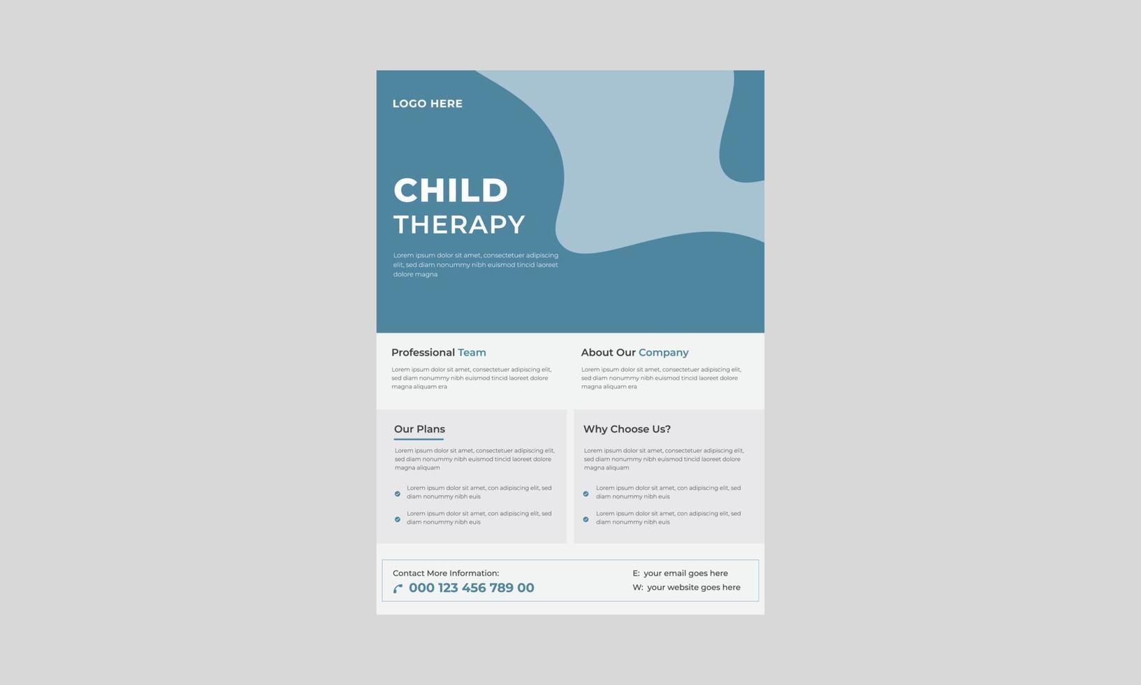 flyer ontwerp voor kindertherapie, flyer-sjabloon voor groepstherapie voor kinderen, steungroep voor flyer voor kinderen. vector