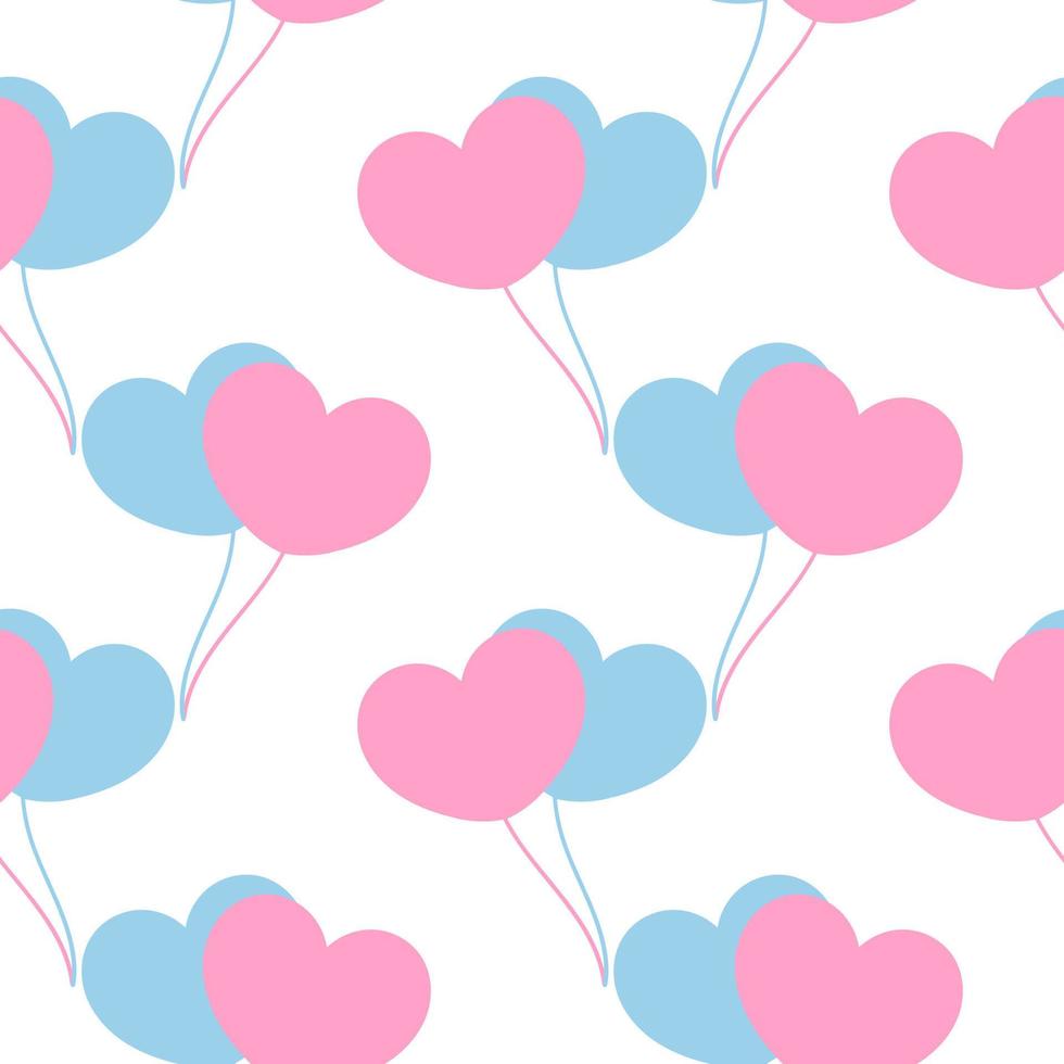 naadloos patroon van lichtblauwe en roze hartvormige ballonnen vector