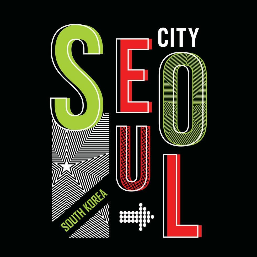 Seoul belettering handen en slogan typografie design in vector illustration.inscription in het Koreaans met de vertaling is Seoul