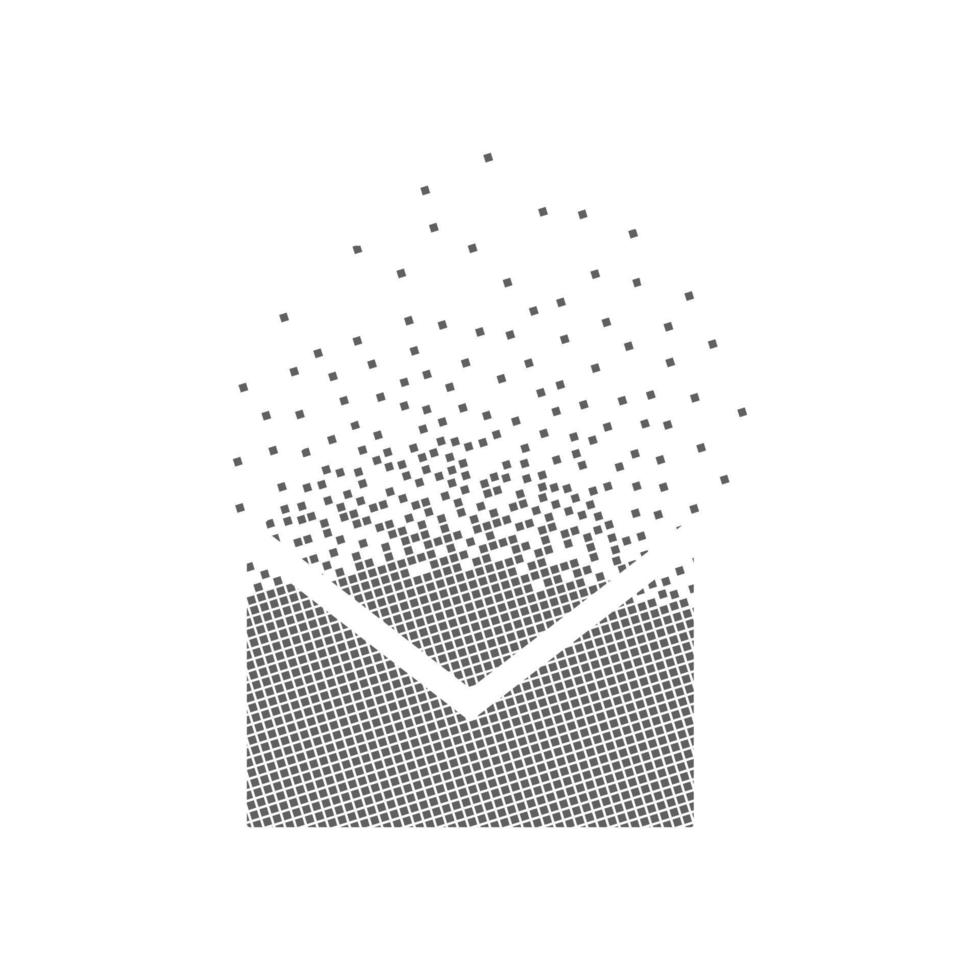 postpictogram geanimeerde pixel dot art. mail pixel plat-vast. opgeloste en verspreide bewegende stip art. verenigende en integratieve pixelbeweging. moderne pictogram verbindingspunten. vector