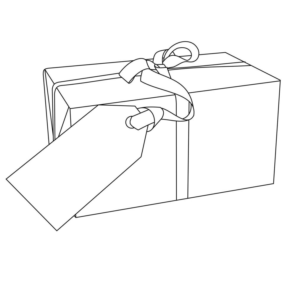 illustratie van een geschenkdoos verpakt in lint met een cadeaulabel of -tag. vakantie geschenken, Kerstmis, Nieuwjaar, viering, Valentijnsdag en verjaardag edities geïsoleerd op een witte achtergrond. speciaal cadeau vector