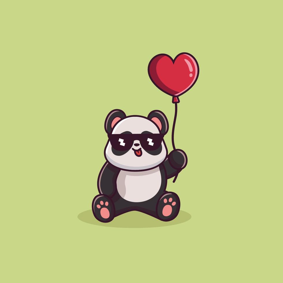 schattige panda vector met haard ballon