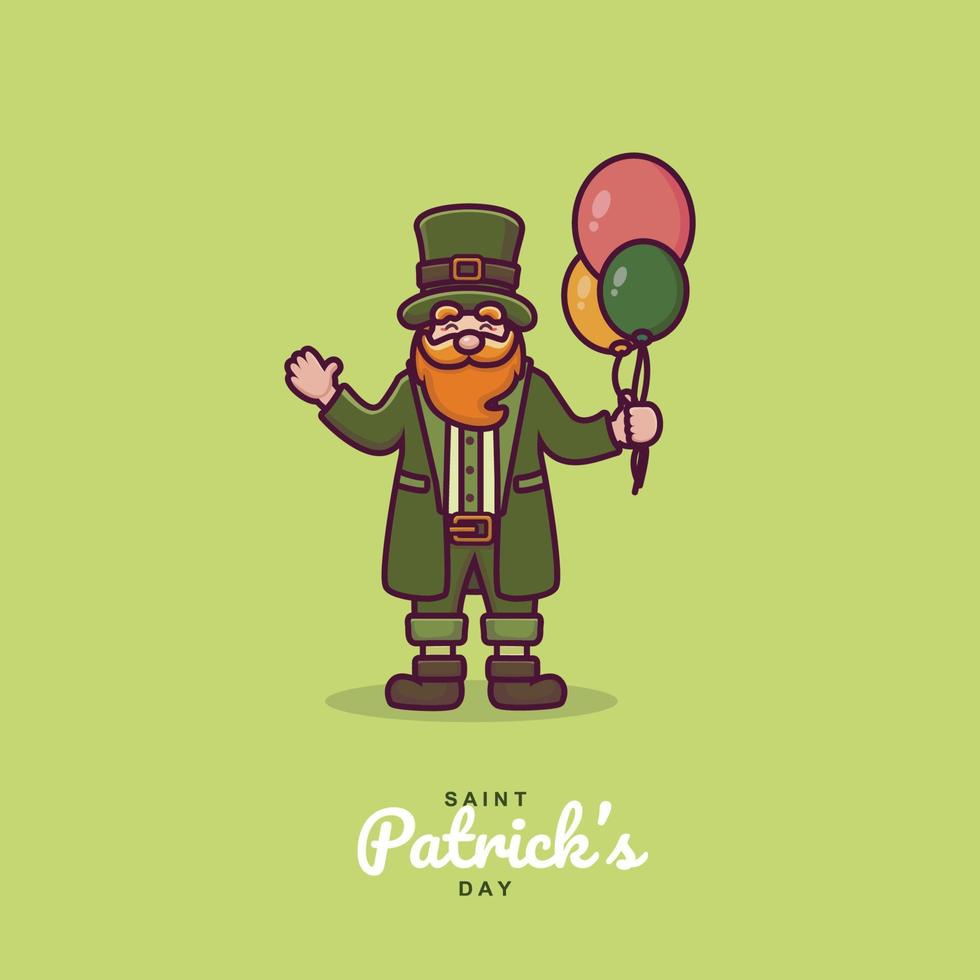 schattige st patricks dag karakter illustratie met klaver bloem en cadeaudoos vector