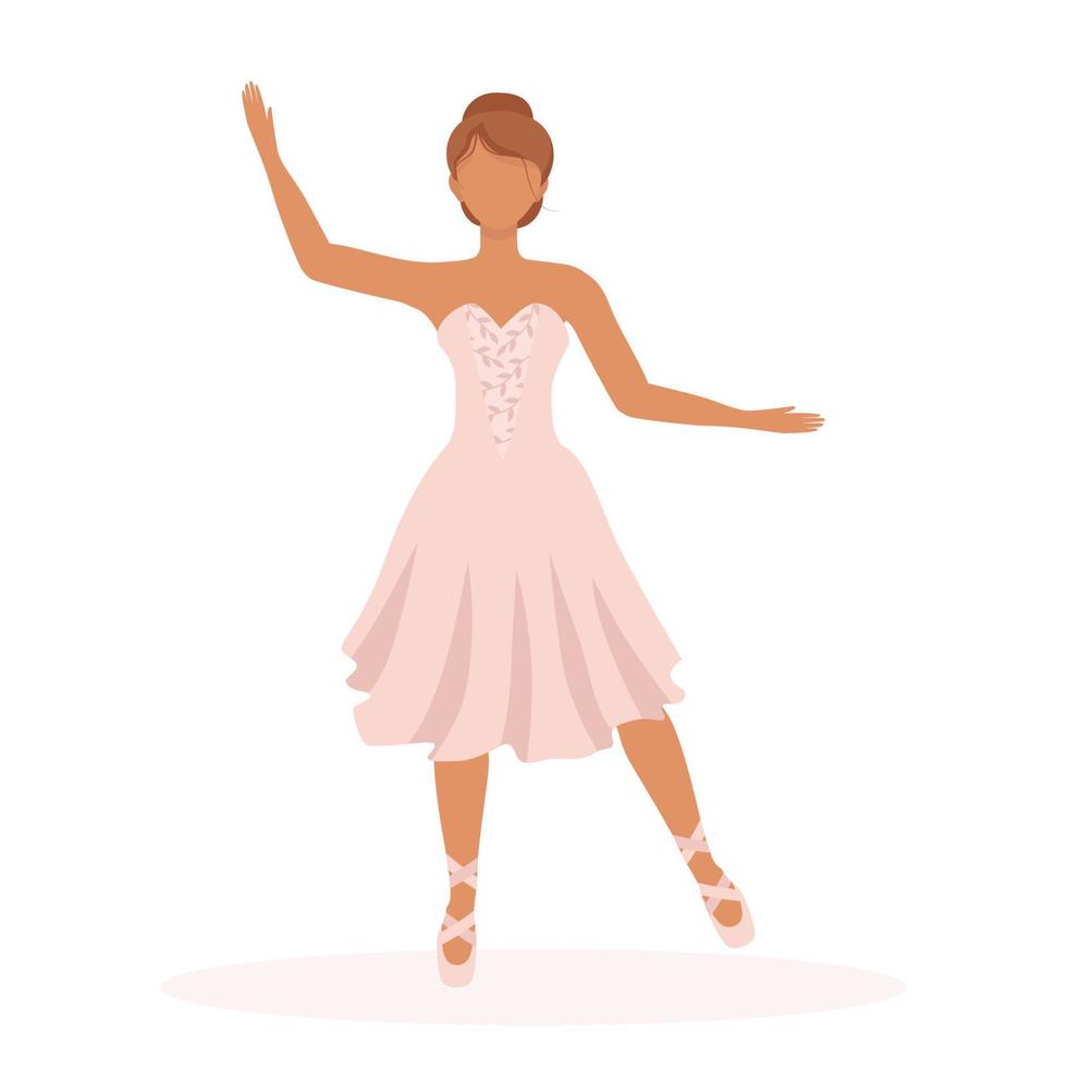 een ballerinameisje danst in een mooie roze lange jurk en pointe-schoenen. elegante vectorillustratie van een optreden in roze tinten voor ontwerp of decor. vector