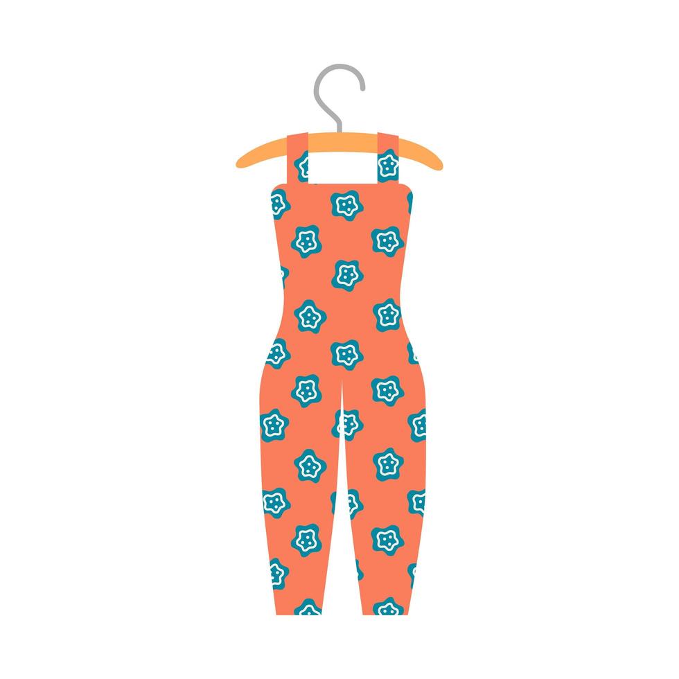 trendy oranje mouwloze overall met bloemenprint, vectorillustratie, geïsoleerd op een witte vector