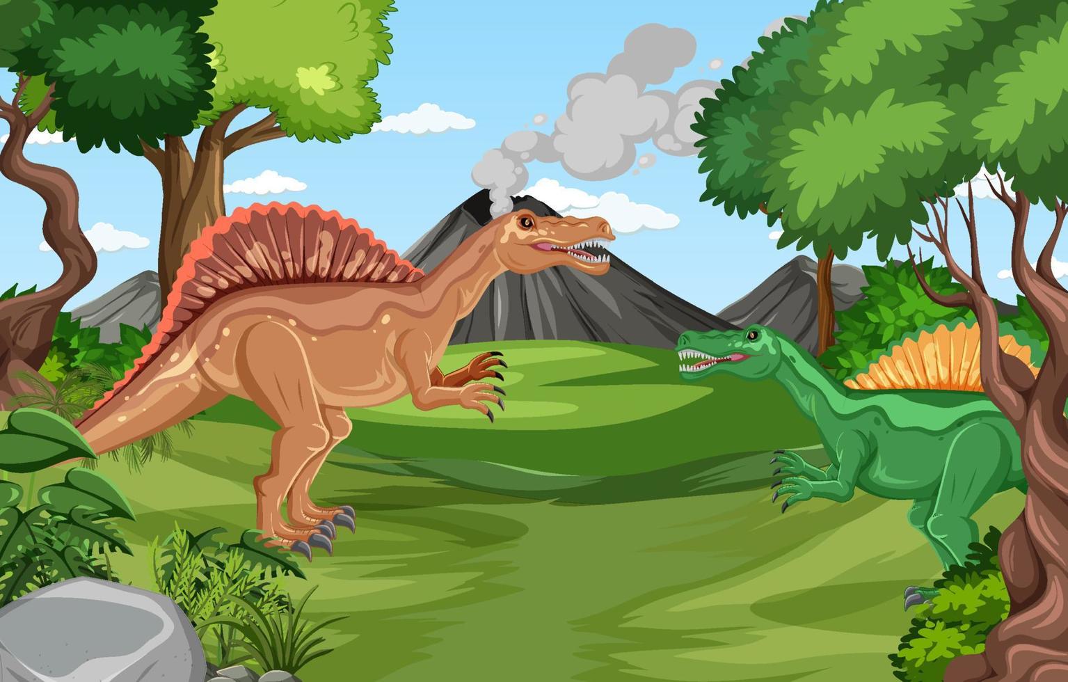 dinosaurus in prehistorische bosscène vector