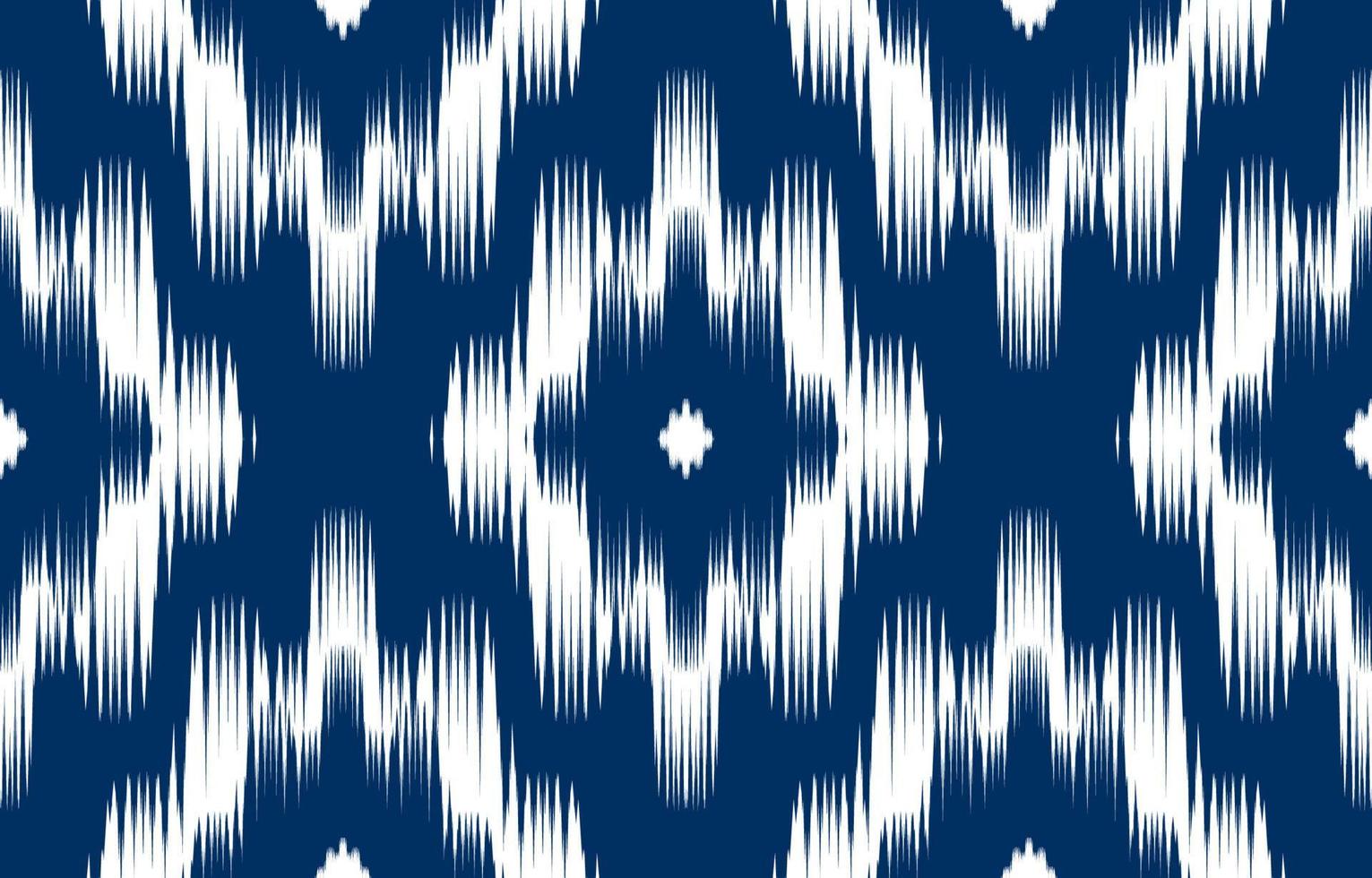 witte ikat etnische ontwerp blauwe achtergrond. naadloze ruit ikat patroon in tribal, folk borduurwerk abstracte damast kunst. ornament afdrukken. ontwerp voor tapijt, kleding, verpakking, stof, mode. vector
