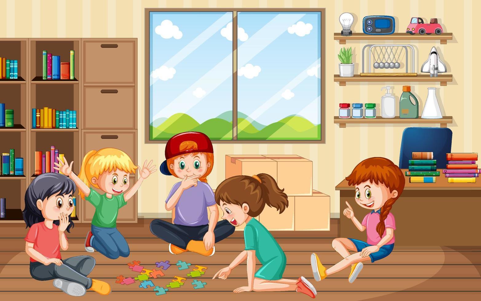 kinderen spelen spelletjes in de kamer vector