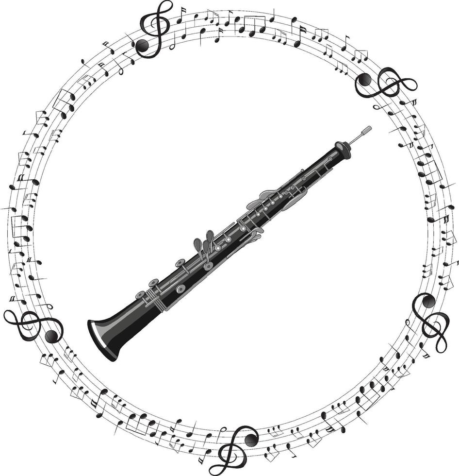 een klarinet met muzieknoten op een witte achtergrond vector