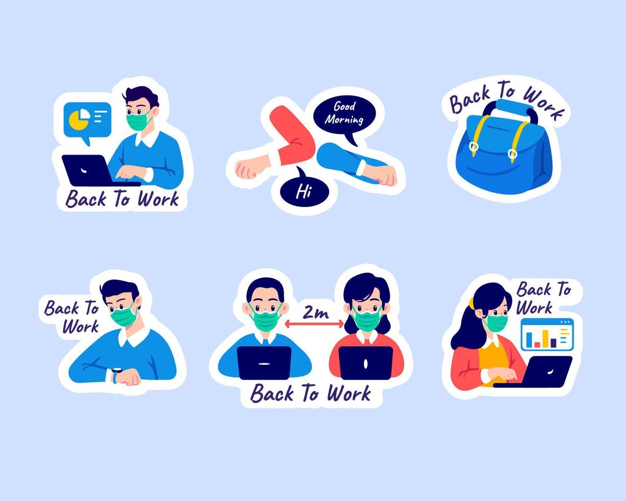 weer aan het werk nieuwe normale stickerset vector