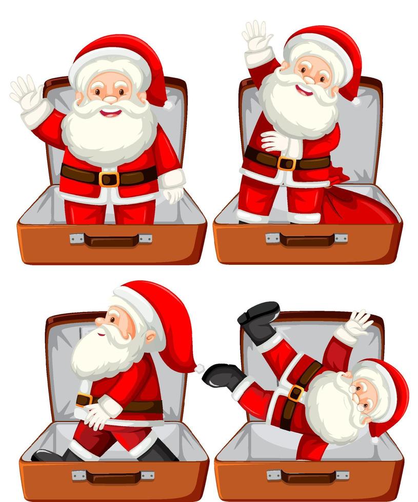kerstthema met set van santa in bagage op witte bcakground vector