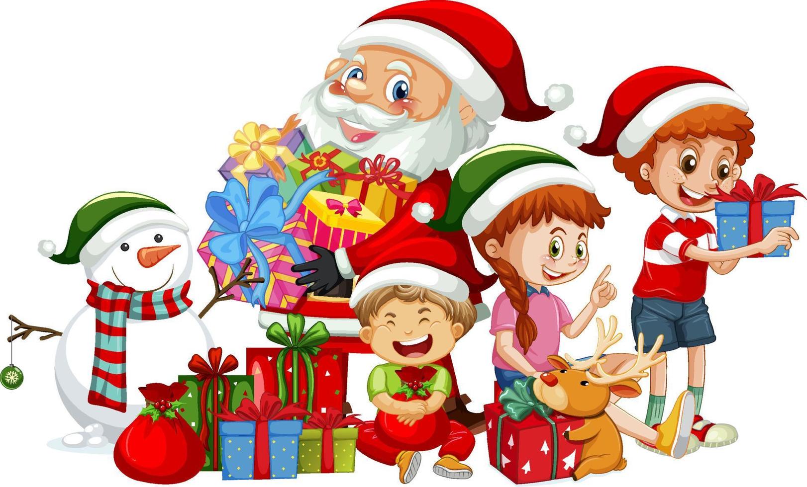 kerstman en kinderen in kerstthema vector