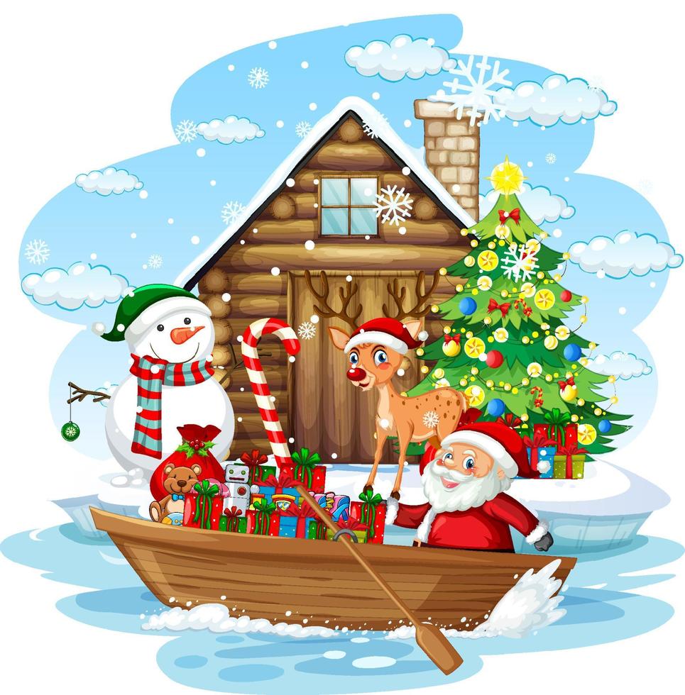 Sinterklaas en elfjes bezorgen cadeautjes per roeiboot vector