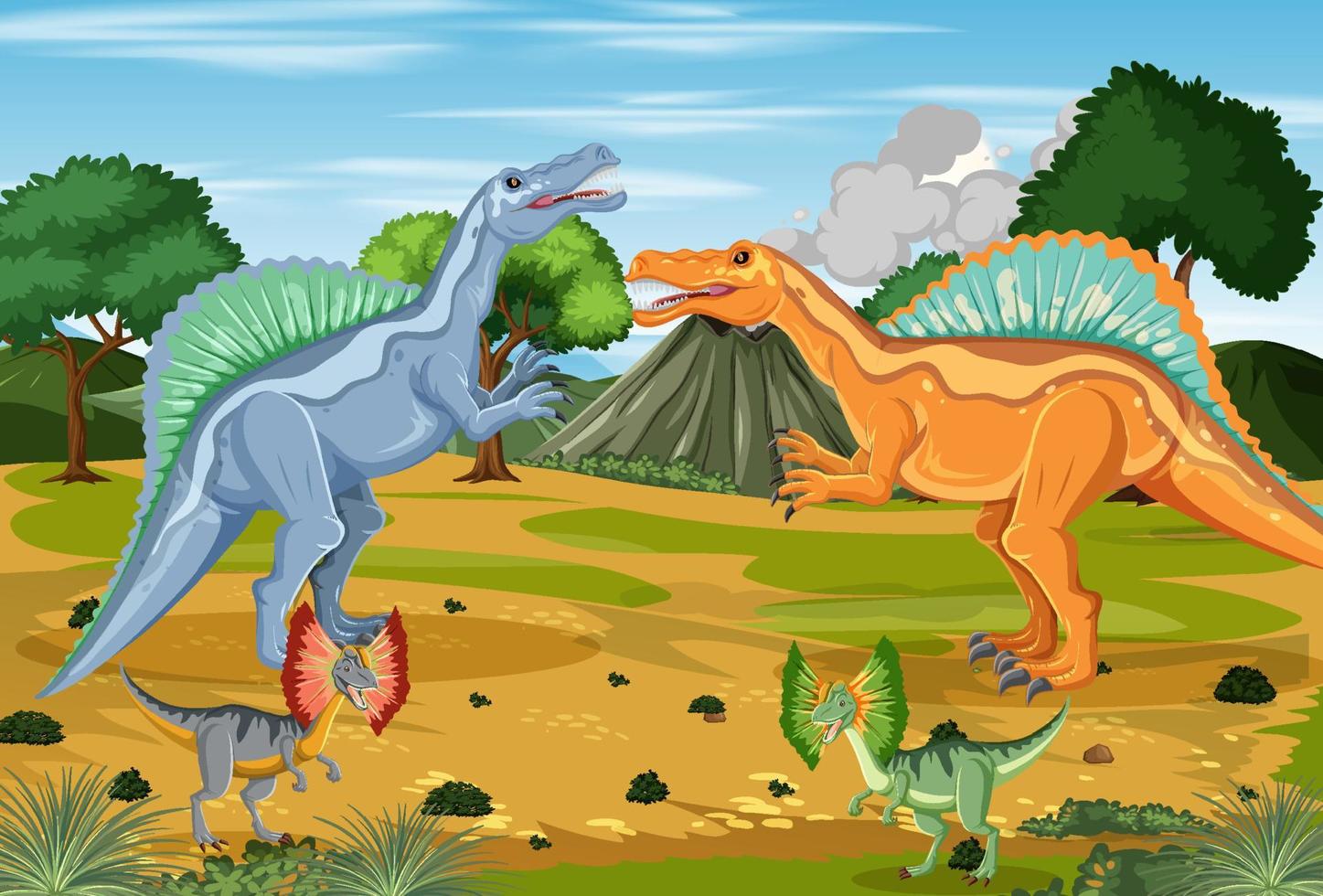dinosaurus in prehistorische bosscène vector
