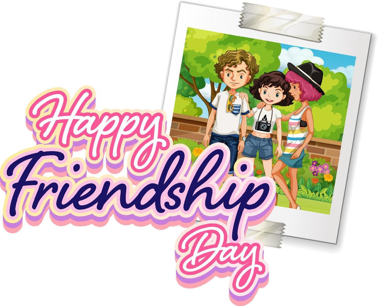 happy Friendship Day-logo met een foto van tieners vector