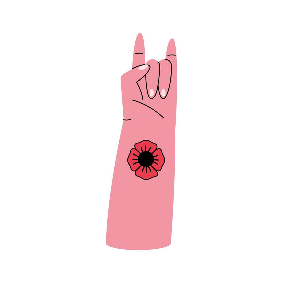 hand met bloementattoo vector