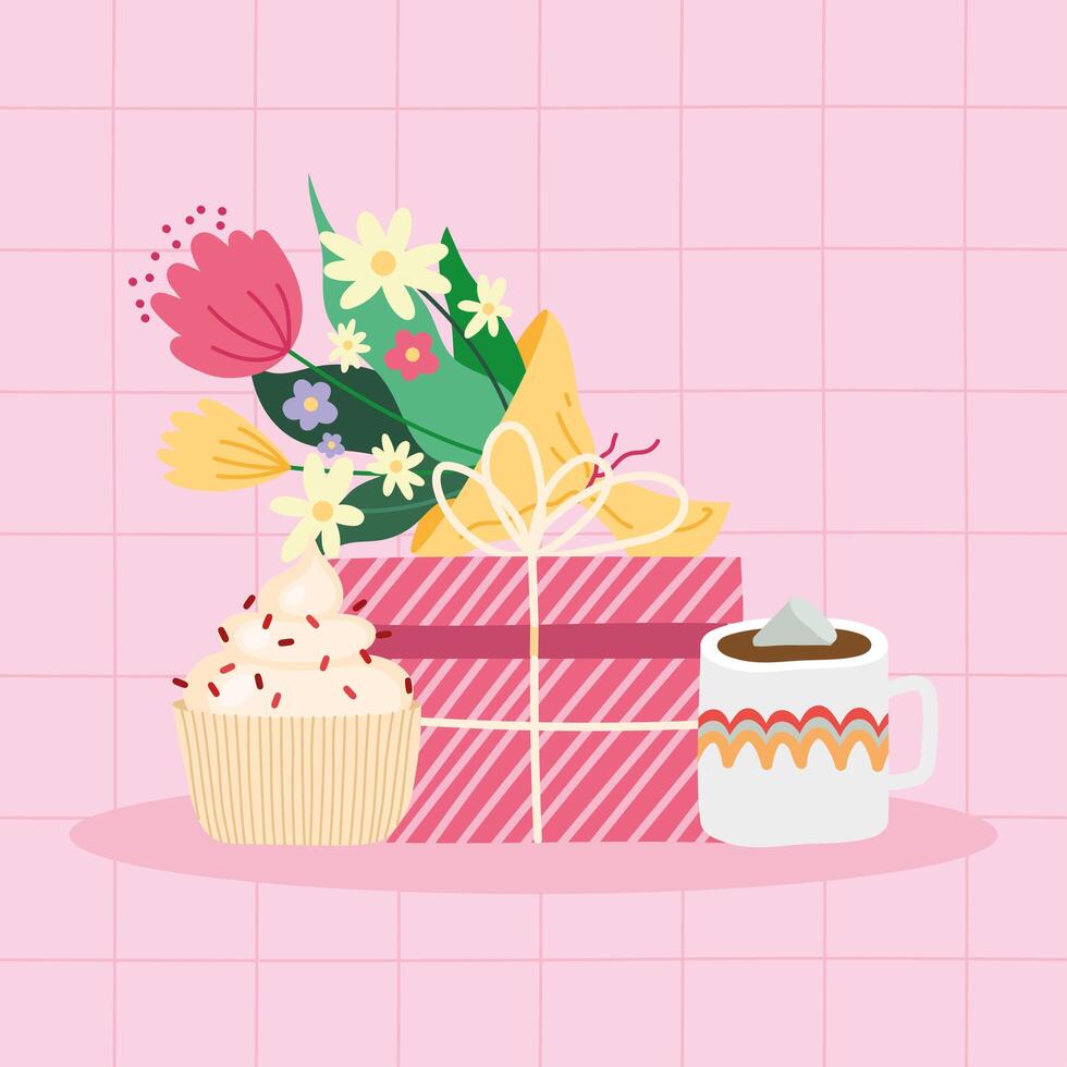 liefde cadeau en bloemen vector