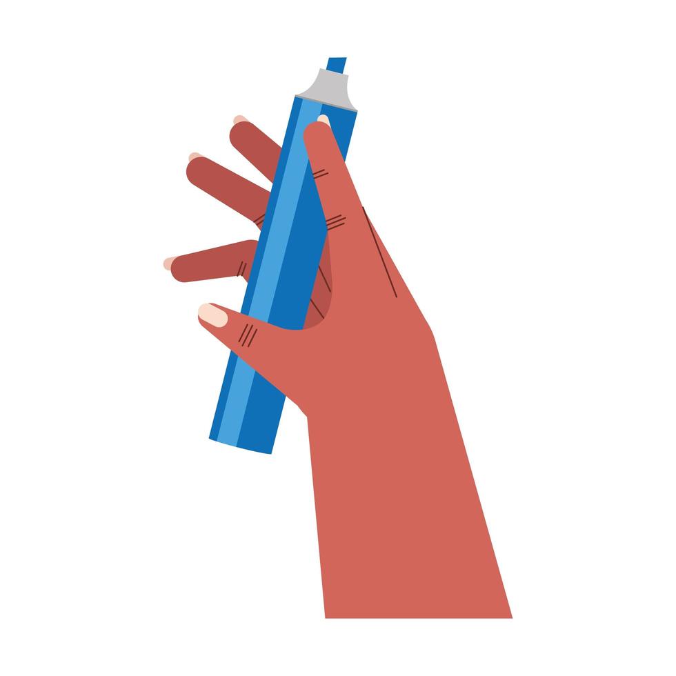 hand met blauwe stift vector