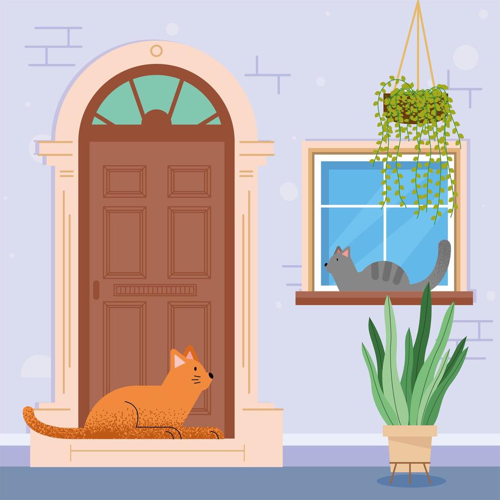 kattenmascottes in de deur vector