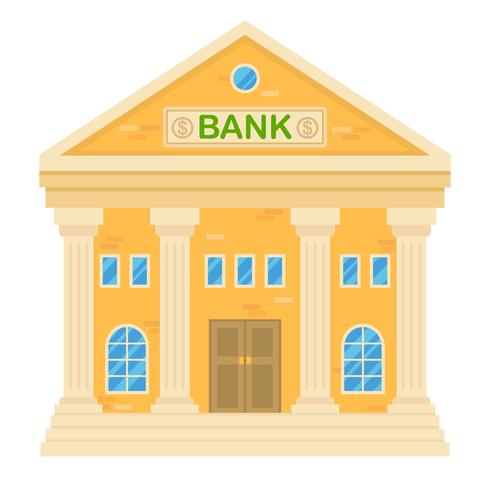 Vectorillustratie van retro bankgebouw. Gevel van een klassiek huis in vlakke stijl. Twee verdiepingen tellende stad gebouw met bank. vector