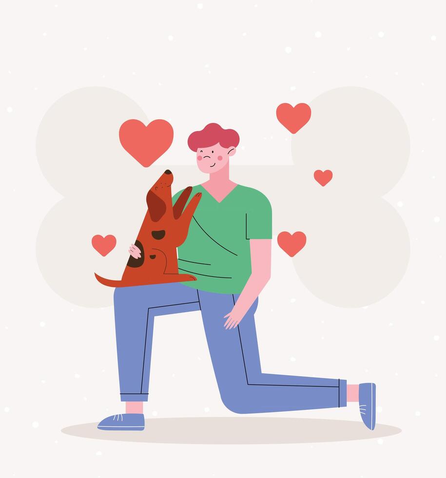 man knuffelen hond vector