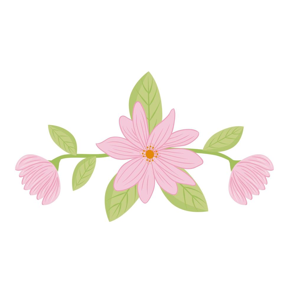 roze bloemen met bladeren vector ontwerp