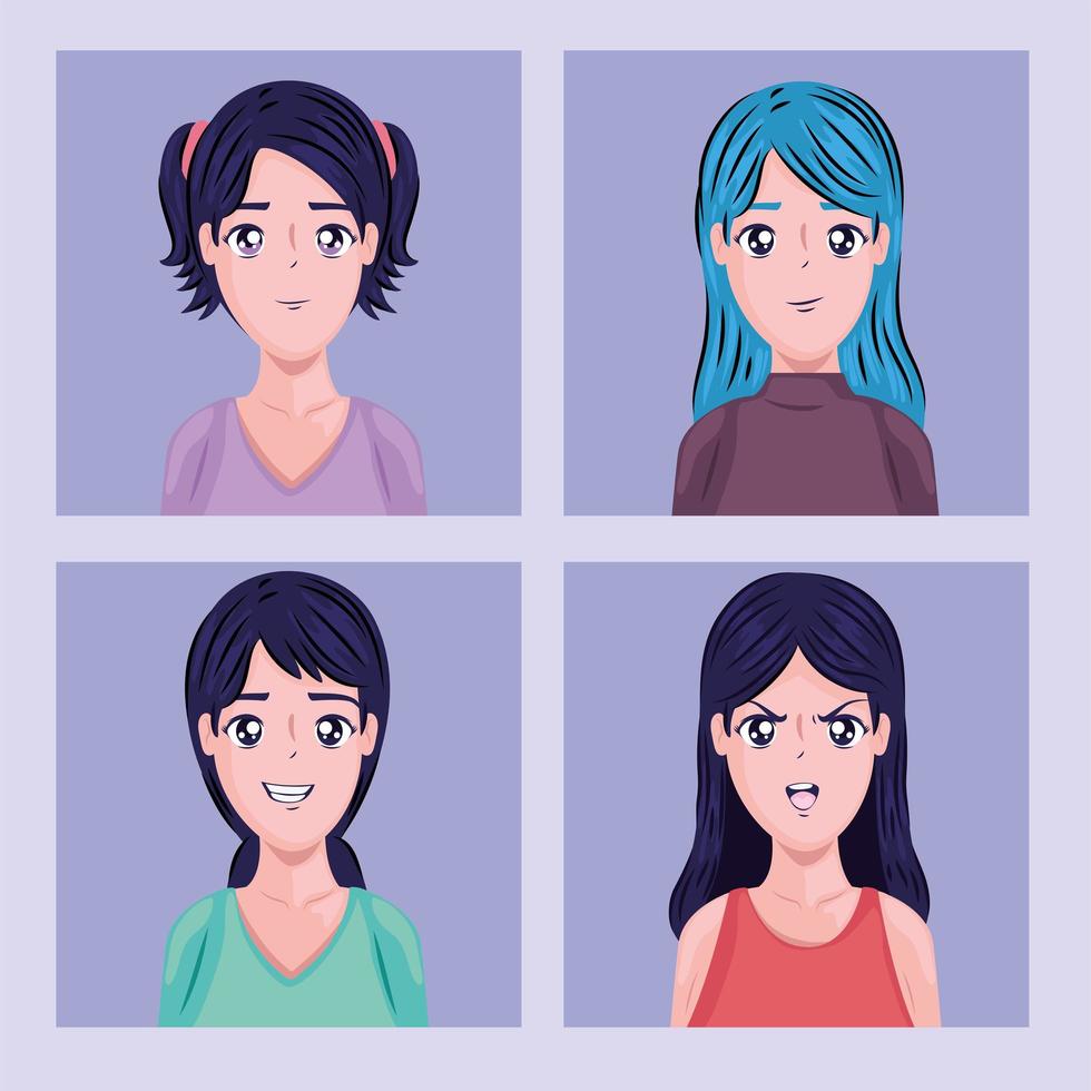 kaarten van anime vrouwen vector