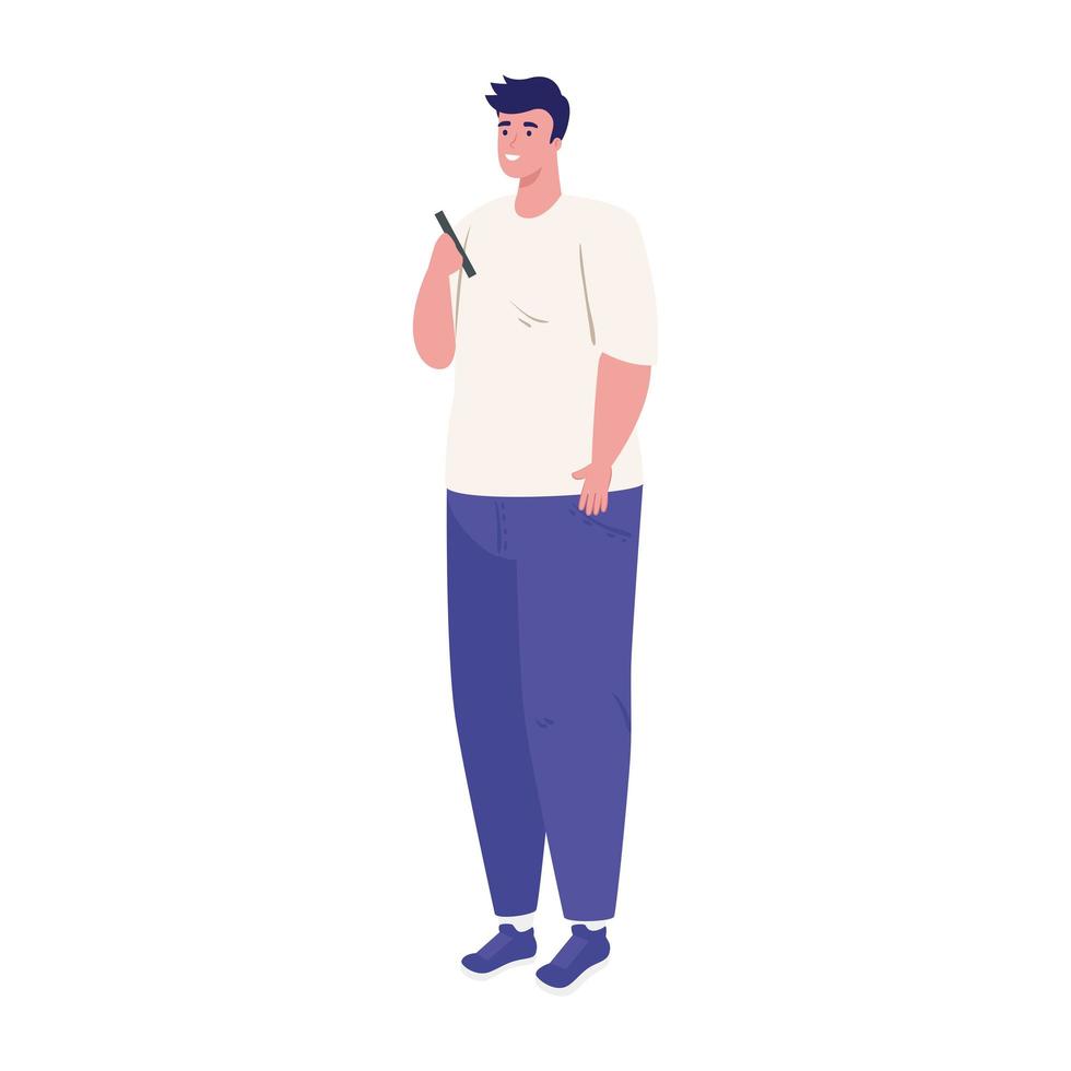 man met smartphone chatten vector design