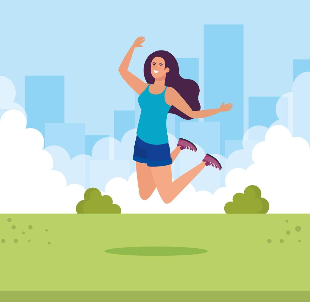 geïsoleerde avatar vrouw springen bij park vector design