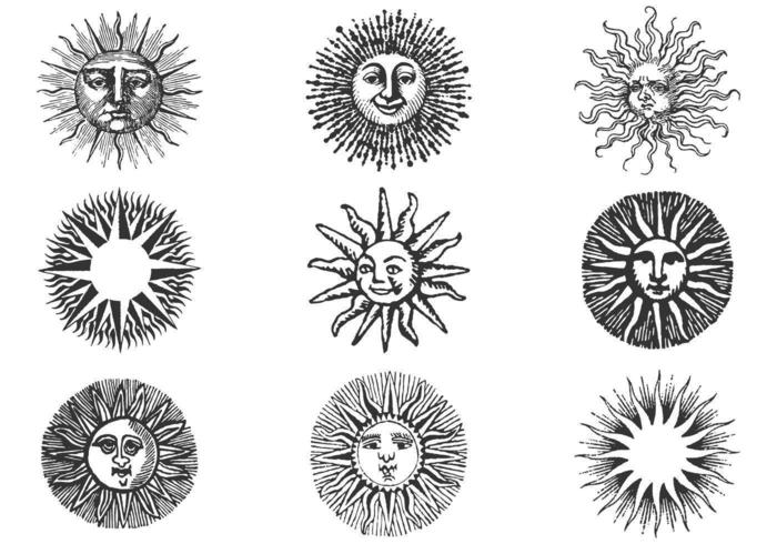 Hand getekende oude zon vectorpakket II vector