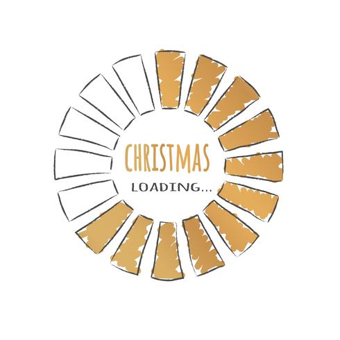 Ronde gouden voortgangsbalk met inscriptie - Kerst laden in schetsmatige stijl. Vectorkerstmisillustratie voor t-shirtontwerp, affiche, groet of uitnodigingskaart. vector