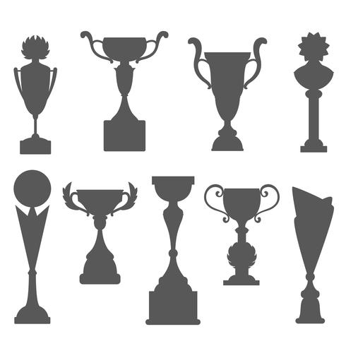 Trofee pictogrammen geïsoleerd op een witte achtergrond. Vector illustratie. Decoratieve kopjes silhouetten.