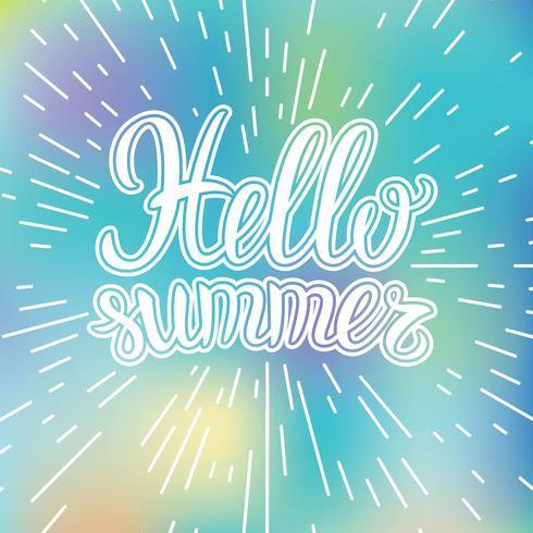 Hand belettering inspirerende typografie poster Hallo zomer op onscherpe achtergrond. vector