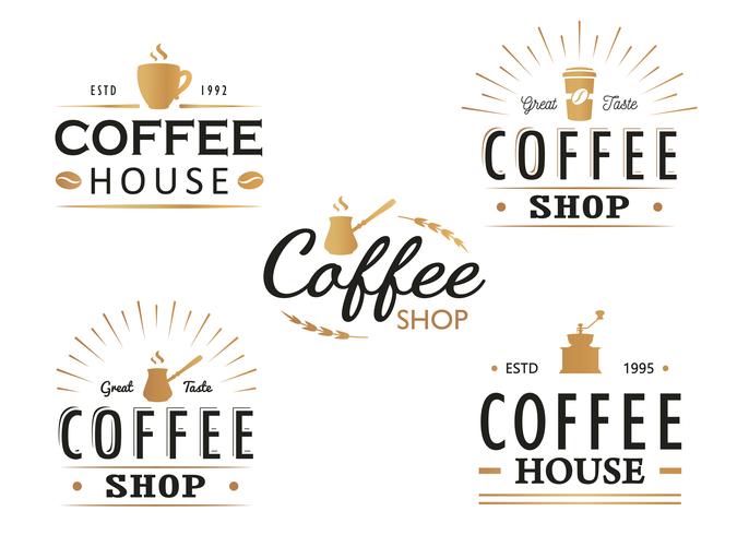 Set van vintage koffie logo sjablonen, insignes en ontwerpelementen. Collectie met logotypes voor coffeeshop, café, restaurant. Vector illustratie. Hipster en retro-stijl.