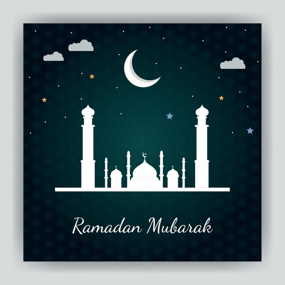 ramadan mubarak social media postontwerp met decoratieve moskee en maan vector