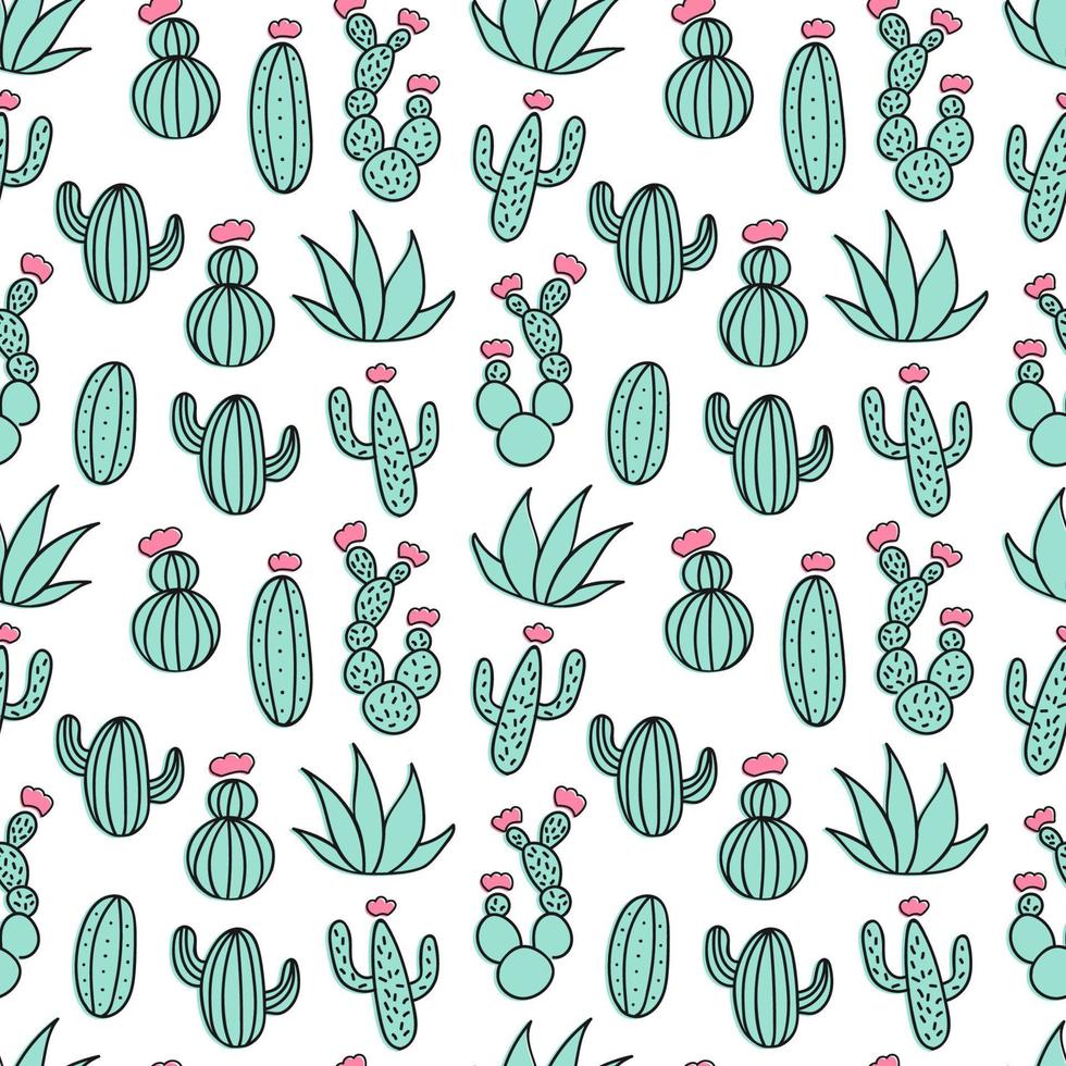 mint en witte cactus woestijn naadloze patroon. cactussen tribal boho achtergrond. stof print ontwerp. sappig vector