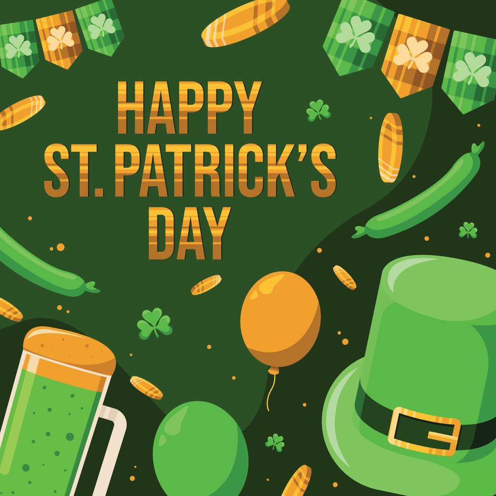 st. patrick's day hoed met vlag ketting ierse kleur en ballon vector