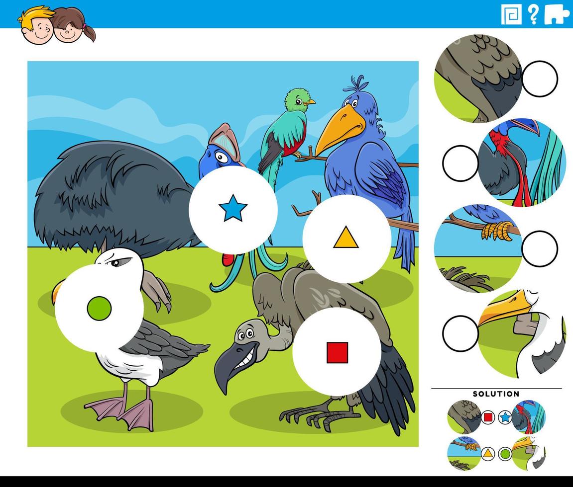 match stukken spel voor kinderen met stripfiguren vogels vector