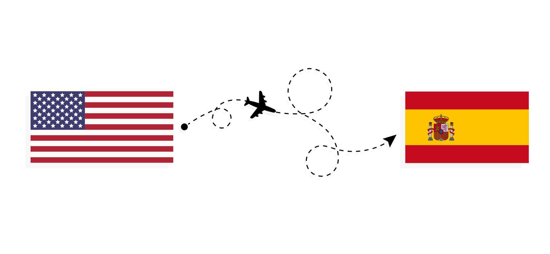 vlucht en reis van de VS naar Spanje per reisconcept voor passagiersvliegtuigen vector