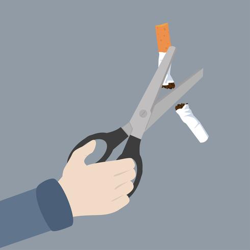 Hand schaar een cigarrette snijden vector