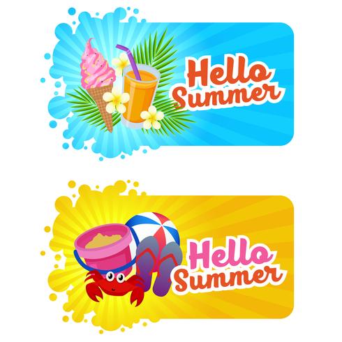 Hallo zomer banner met strand leuk thema vector