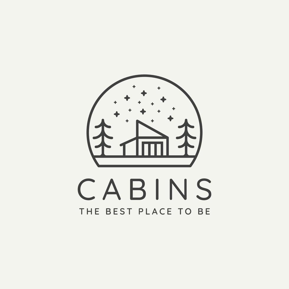 winter platteland cabine minimalistisch lijntekeningen logo vector