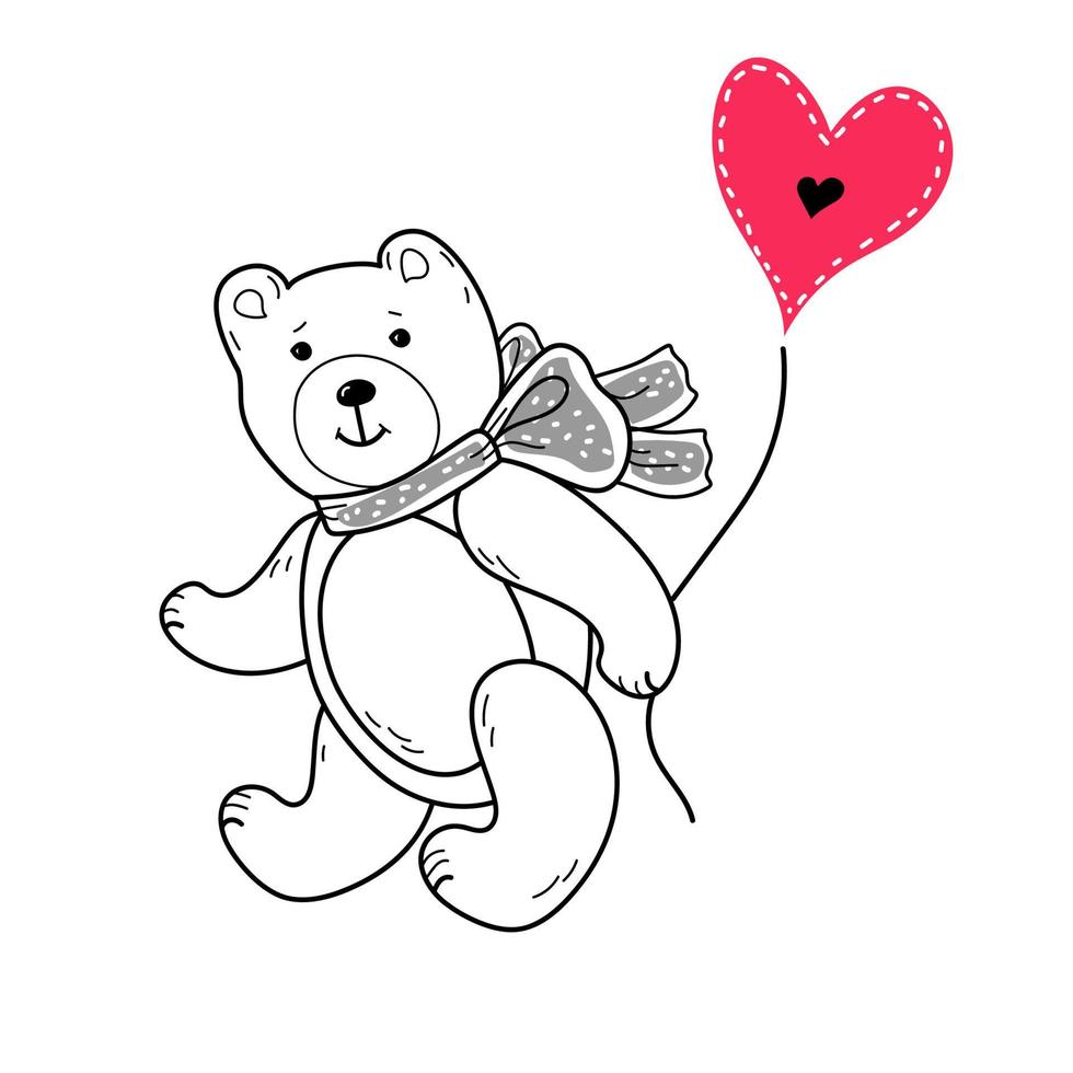 teddybeer love.doodle stijl handgetekende schets speelgoed. vector