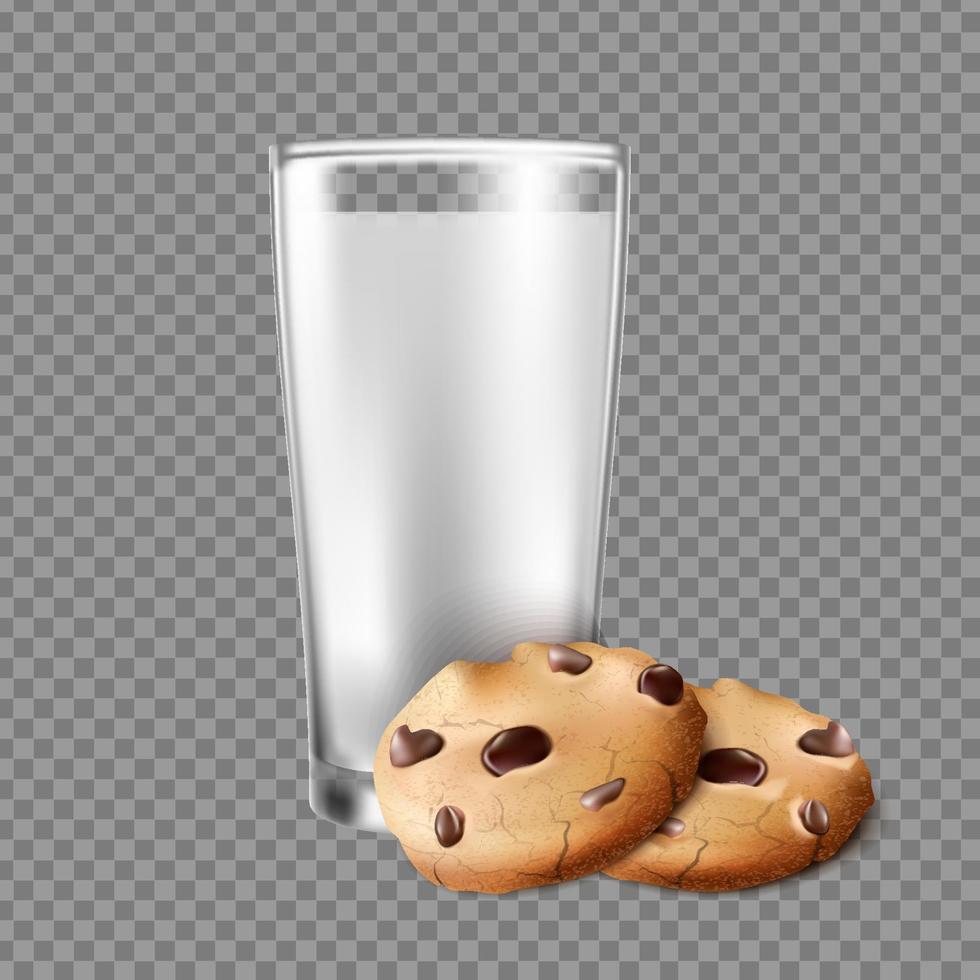 3D-realistische vector pictogram. glas melk met chocoladeboterkoekjes.