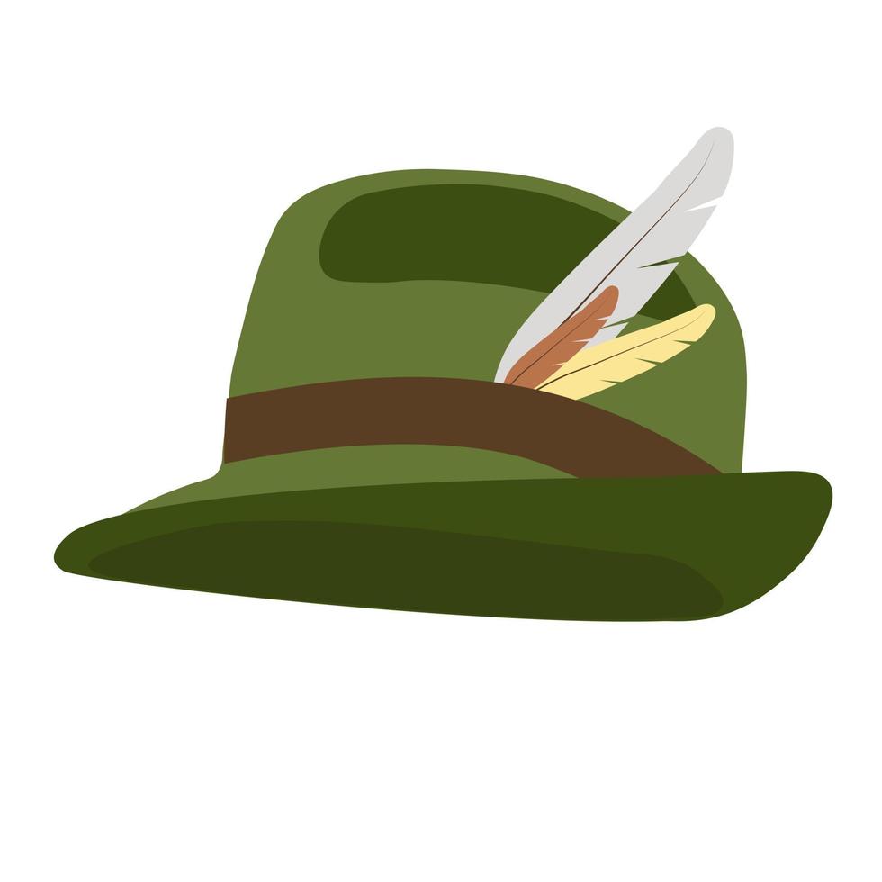 Tiroolse hoed vector stock illustratie. een hoofdtooi gedragen in delen van oostenrijk, duitsland, italië en zwitserland. groen vilt. geïsoleerd op een witte achtergrond.