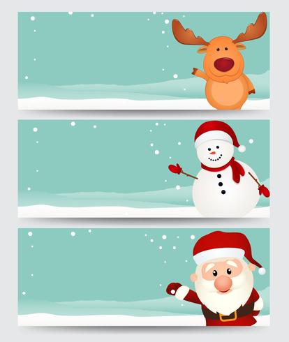 Set van Kerstmis banner. met santa, rendier en sneeuwman vector